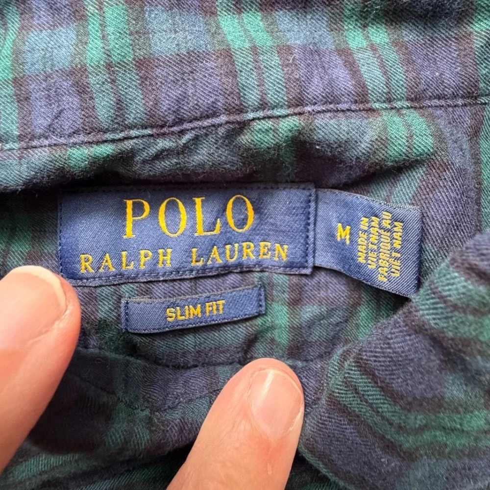 Ralph Lauren Blackwatch Plaid Shirt Mens M Slim‎ Fit Green Blue Preppy Outdoors